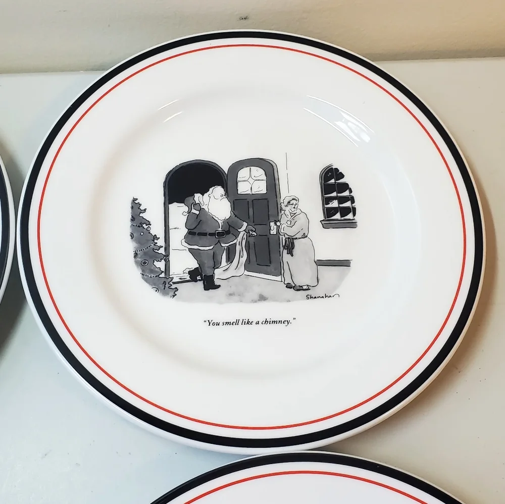 The New Yorker Restoration Hardware Santa Cartoon Plates